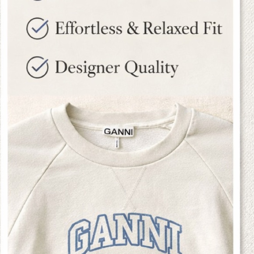 Ganni Cream Crewneck Sweater with Blue Smiley Graphic - Picture 3 of 5